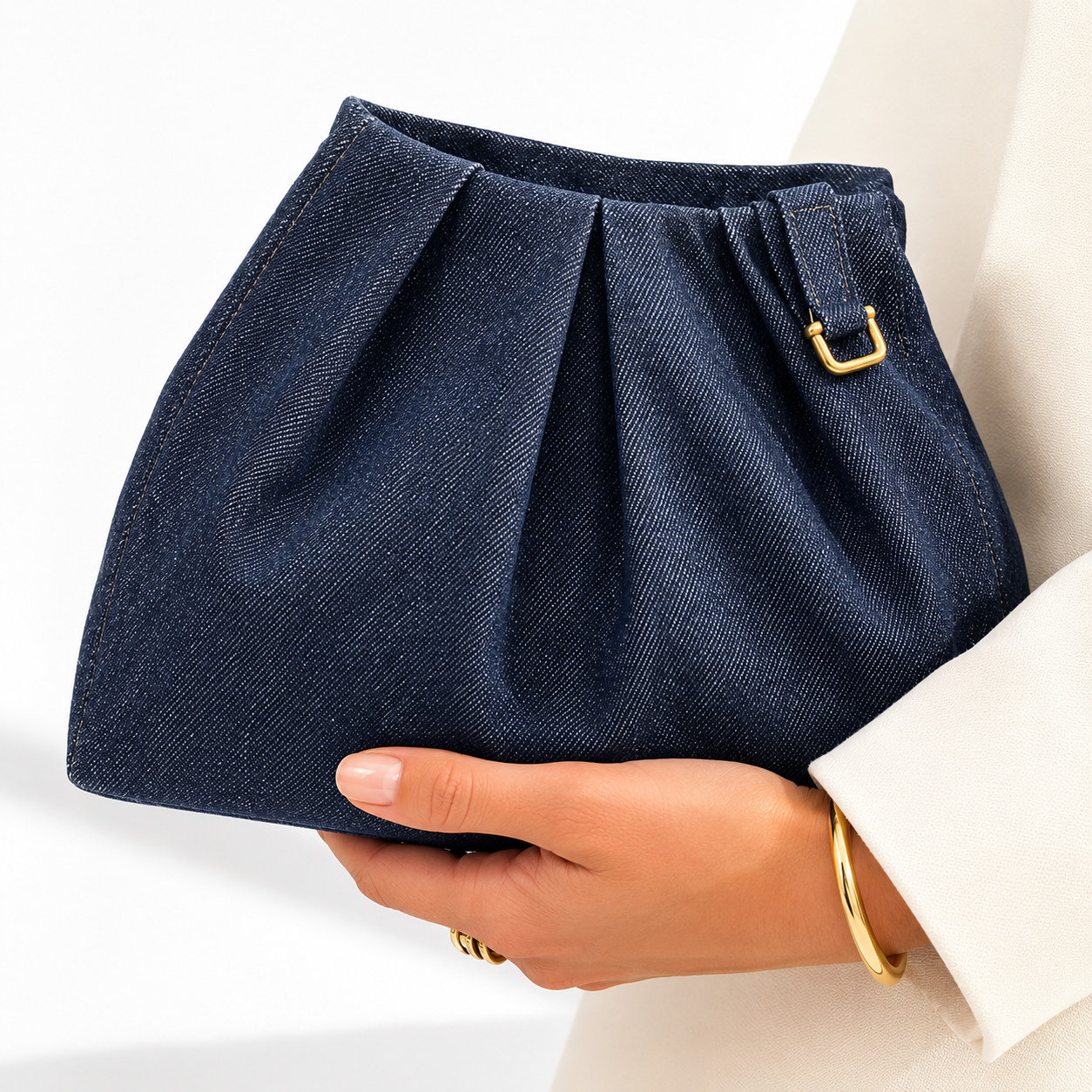 LE DRAPÉ - Denim Shoulder Bag with Linen Lining