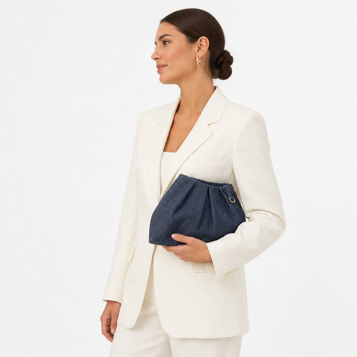LE DRAPÉ - Denim Shoulder Bag with Linen Lining