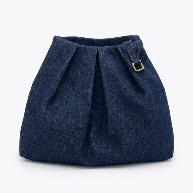 LE DRAPÉ - Denim Shoulder Bag with Linen Lining