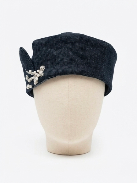 CÉLESTE - Denim Sailor Hat with Pearl Embellishments