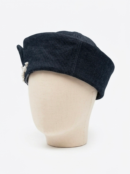 CÉLESTE - Denim Sailor Hat with Pearl Embellishments