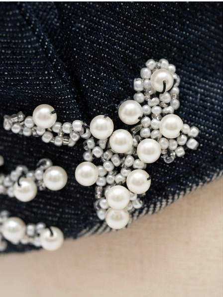 CÉLESTE - Denim Sailor Hat with Pearl Embellishments