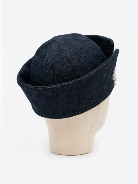 CÉLESTE - Denim Sailor Hat with Pearl Embellishments