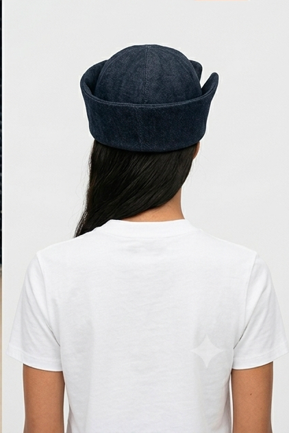CÉLESTE - Denim Sailor Hat with Pearl Embellishments